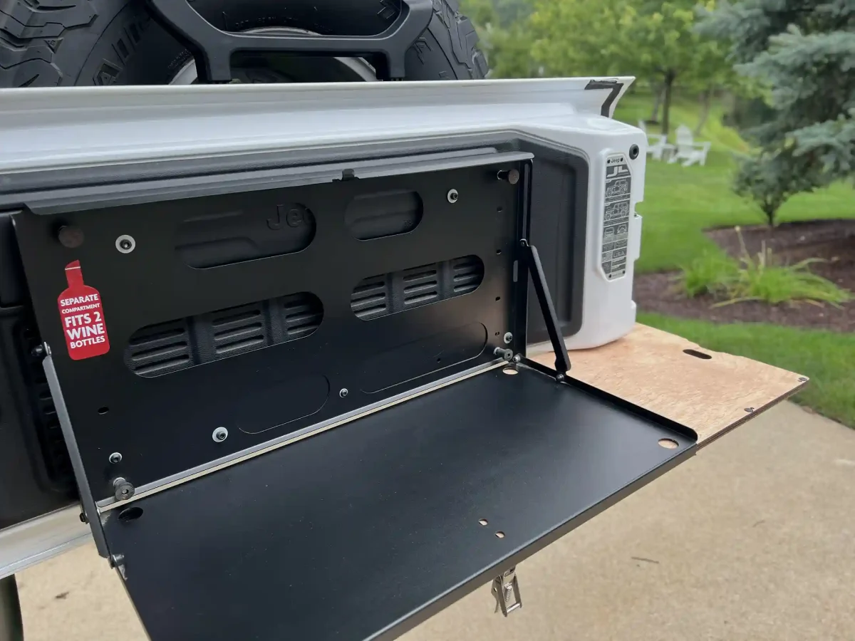Jeep Tailgate Table from Front Runner mountain on a Jeep Wrangler JL