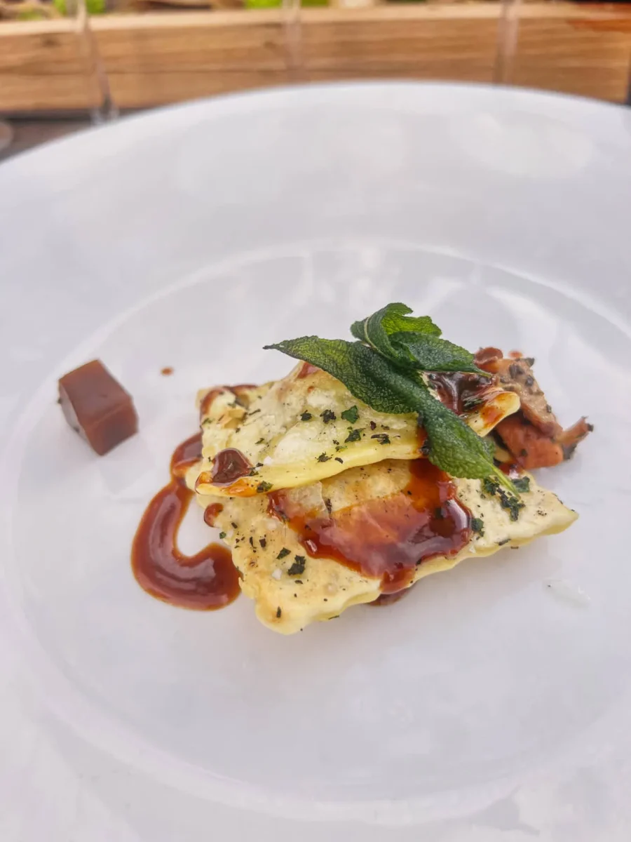 Savor the Summit Dinner |Chanterelle ravioli, age, and chicken demi