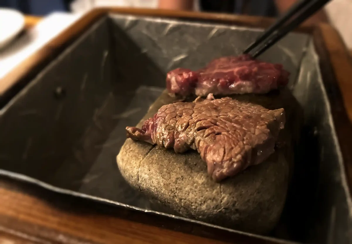 American Wagyu cooked on a rock at Shabu in Park City 